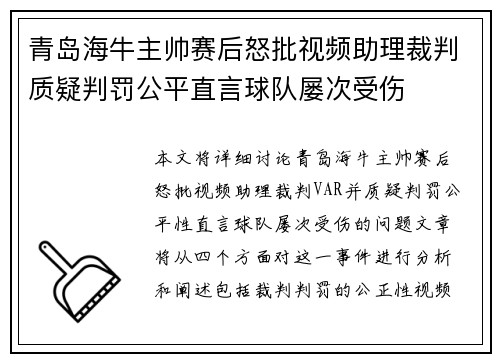 青岛海牛主帅赛后怒批视频助理裁判质疑判罚公平直言球队屡次受伤